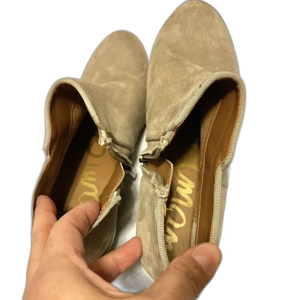 SAM EDELMAN Suede Petty Tan Booties Block Heel Womens Size 6M